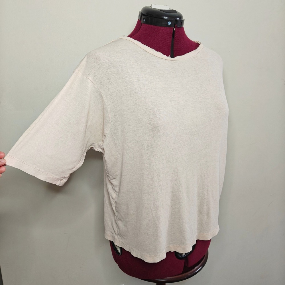 & Other Stories Peach Pink Cotton T-shirt Tee Boxy Raw Edge Womens Medium